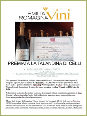 Vini Romagna premiata La Talandina Albana spumante dolce